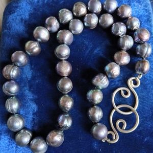 Gray Peacock Freshwater Pearl Necklace with Sterling Clasp